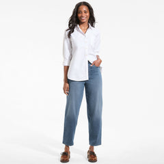 Women's Petite Starfish High Rise Knit Denim Barrel Leg Ankle Jeans