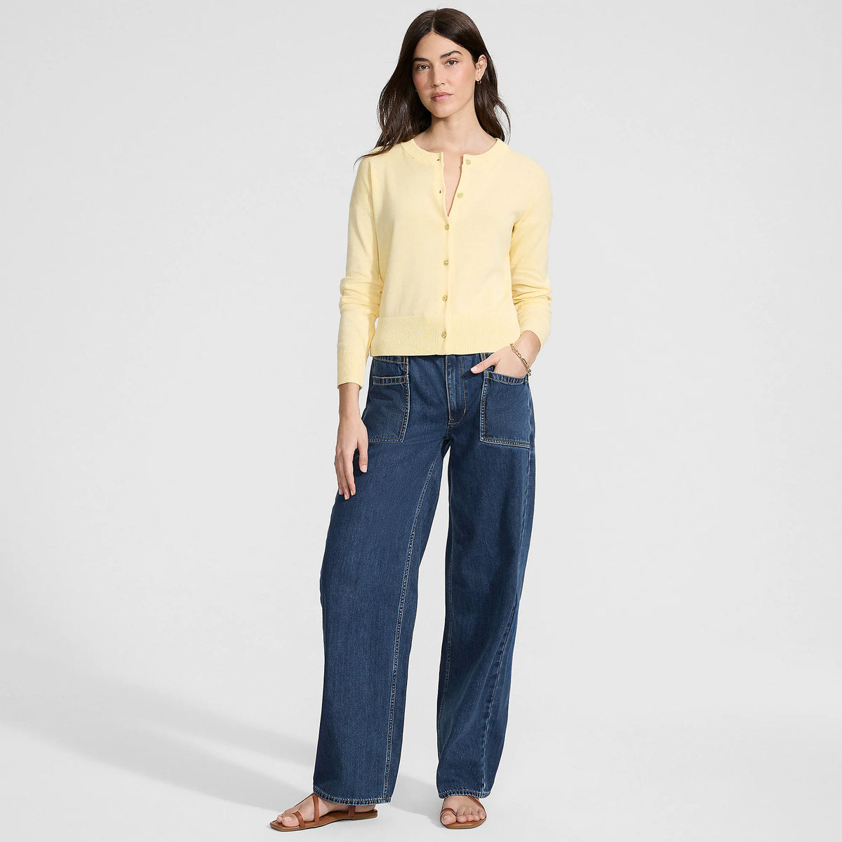 Women's Lightweight Denim High Rise Relaxed Straight Pull On Pocket Jeans
