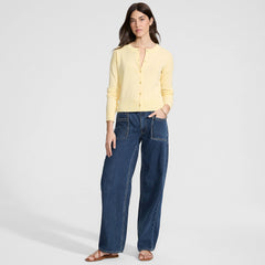 Women's Petite Lightweight Denim High Rise Relaxed Straight Pull On Pocket Jeans
