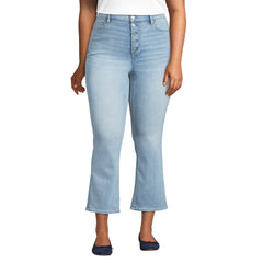 Women's Plus Size Recover High Rise Button Front Kick Flare Crop Jeans