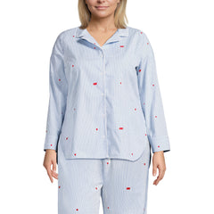Women's Plus Size Poplin Long Sleeve Button Front Sleep Top