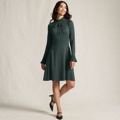 Women's Fine Gauge Cotton Fit and Flare Sweater Dress