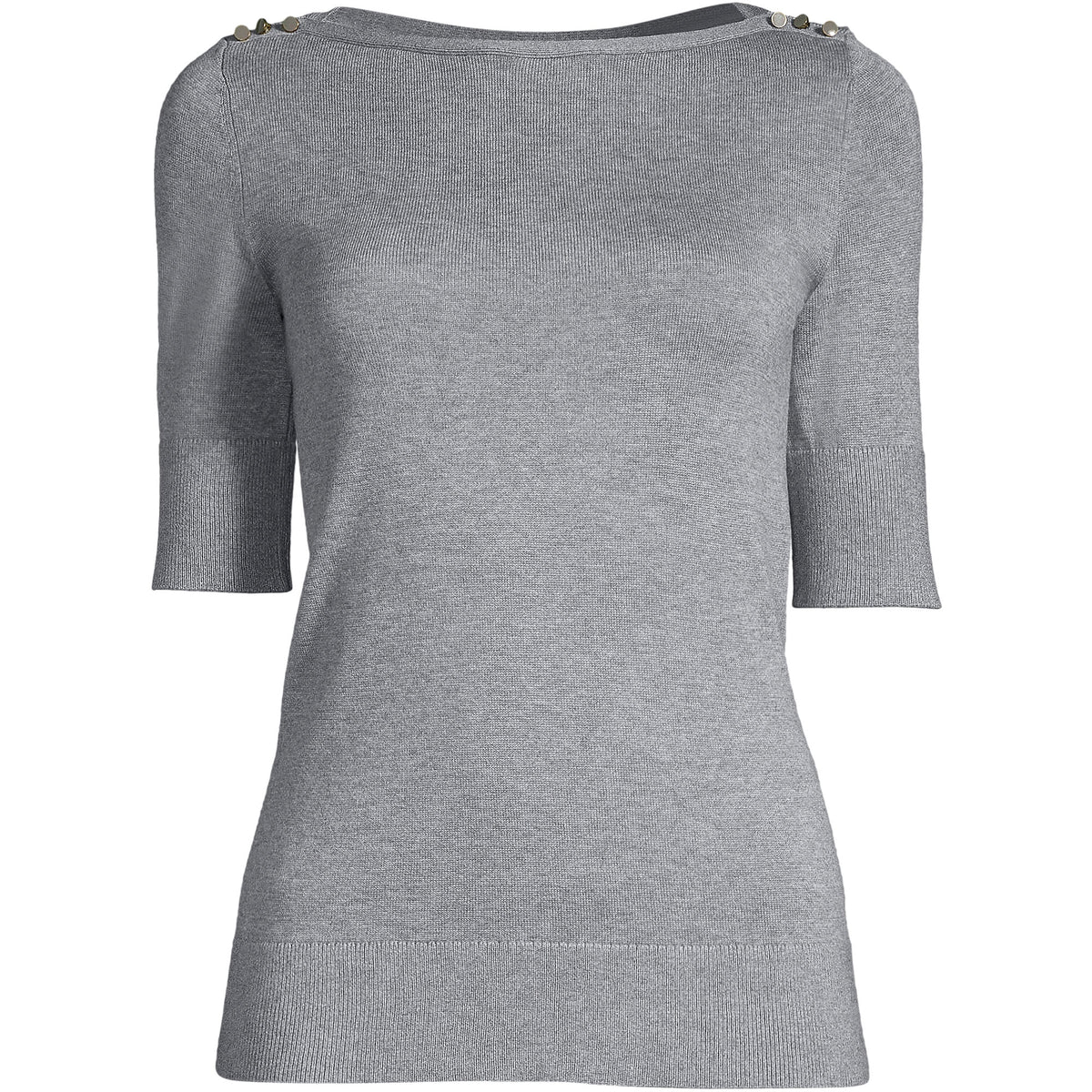 Women Cotton Modal Button Shoulder Boatneck Sweater