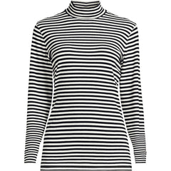 Women's Petite Relaxed Cotton Long Sleeve Mock Turtleneck