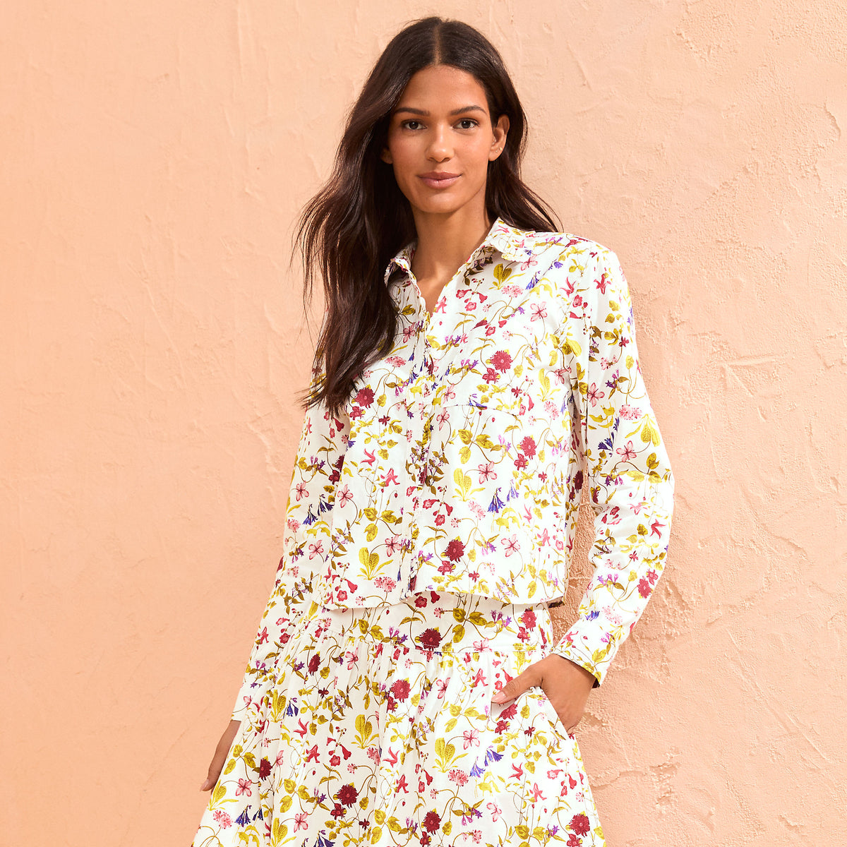 Women's Poplin Cropped Shirt with Ruffles