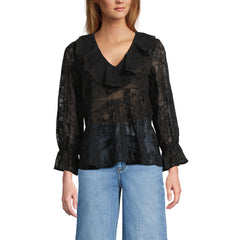 Women's Feminine Ruffle Chiffon V Neck Blouse
