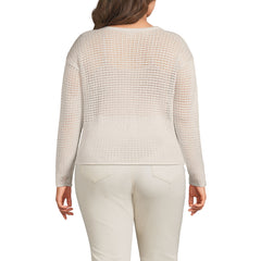 Women's Plus Size Cotton Viscose Mesh Jacquard Crew Neck Sweater