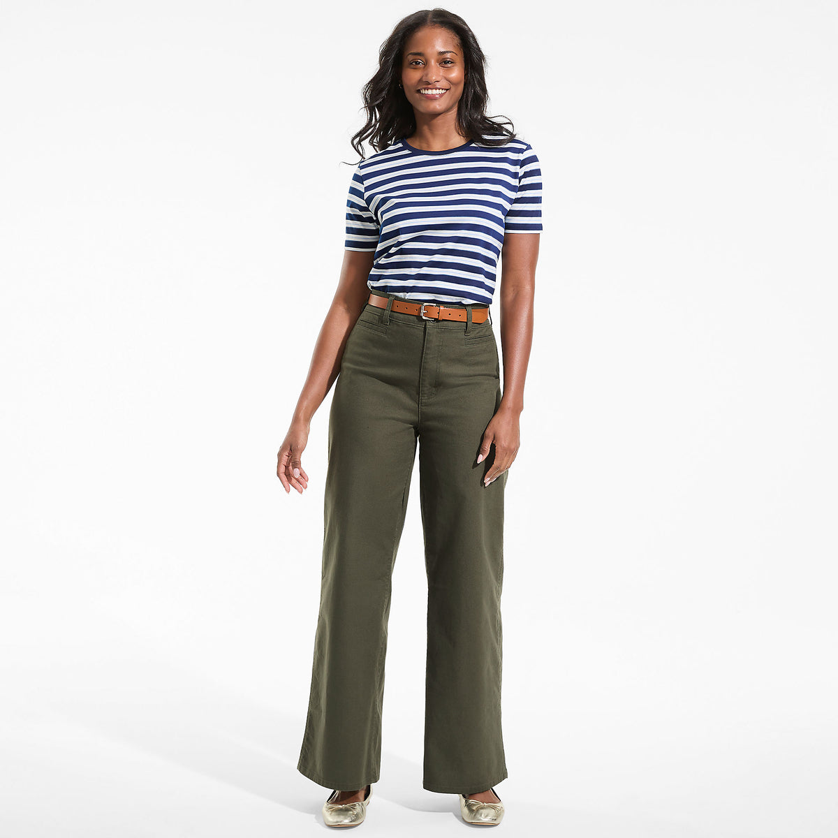 Women's Petite Stretch Canvas High Rise Wide Leg Pants