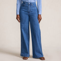 Women's Petite Soft Denim High Rise Wide Leg Braided Jeans