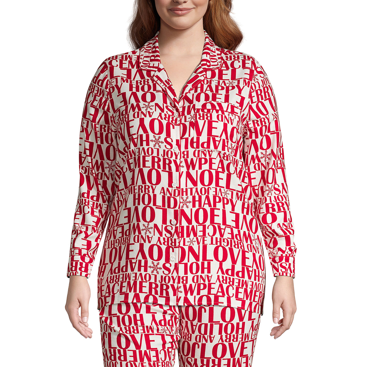 Women's Plus Size Long Sleeve Print Flannel Pajama Top