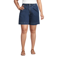 Women's Plus Size Soft Denim High Rise 7" Pleated Trouser Shorts