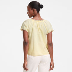 Women's Poplin Short Sleeve Pintuck Blouse
