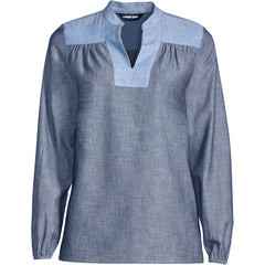 Women's Plus Size Chambray Mix Peasant Top