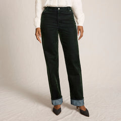 Women's Petite Flocked Denim Mid Rise Relaxed Straight Leg Cuff Jeans