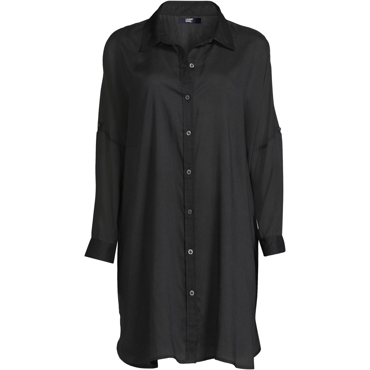 Women's Sheer Oversized Button Front Swim Cover-up Shirt