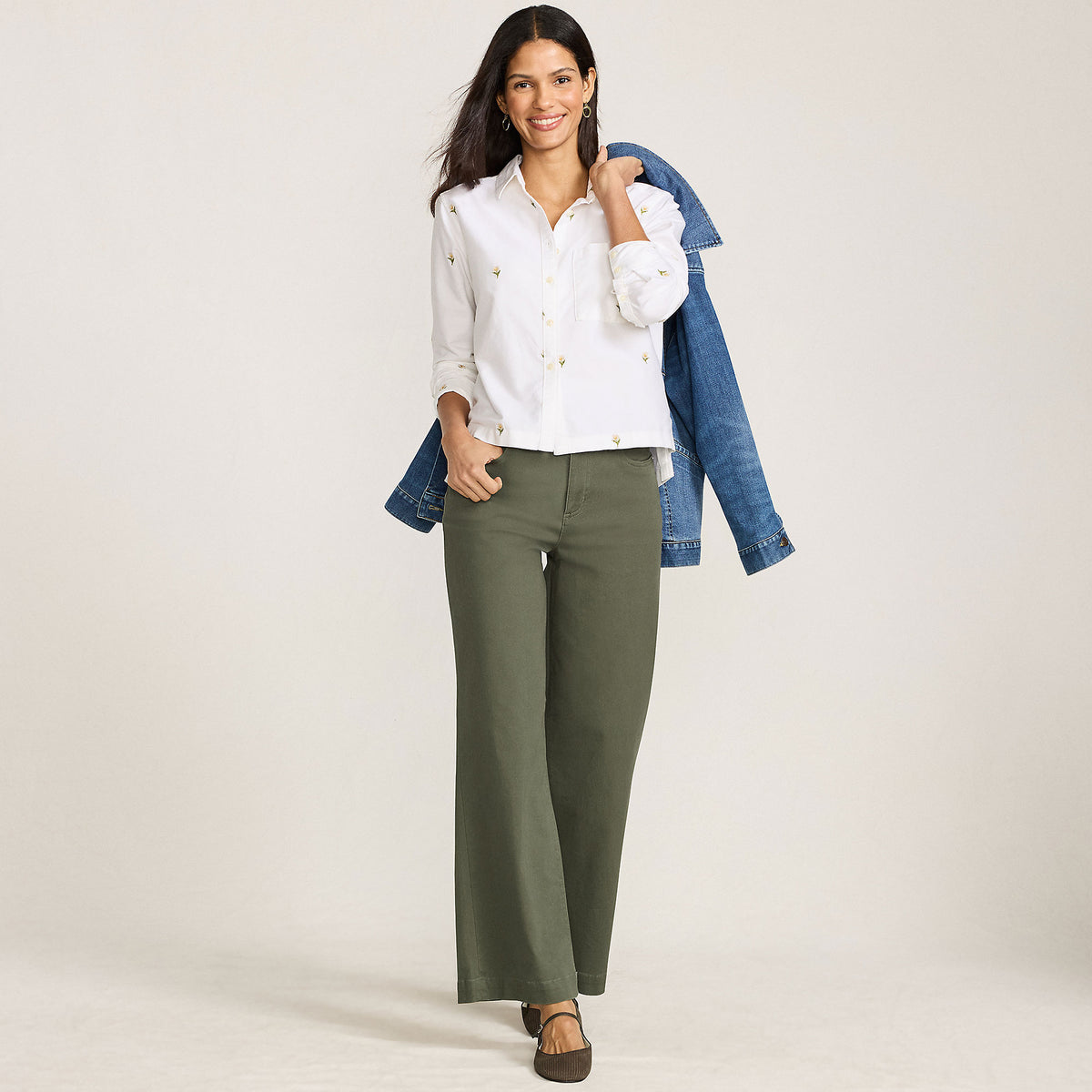Women's Tall High Rise 5 Pocket Wide Leg Chino Pants
