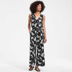 Women's Sleeveless Creaseless Wrap Jumpsuit with Smocked Waist