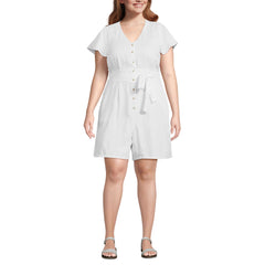 Women's Plus Size Flutter Sleeve Linen Romper