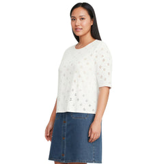 Women's Plus Size Short Sleeve Eyelet Crewneck T-Shirt