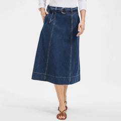 Womens Petite Soft Denim A-line Midi Skirt