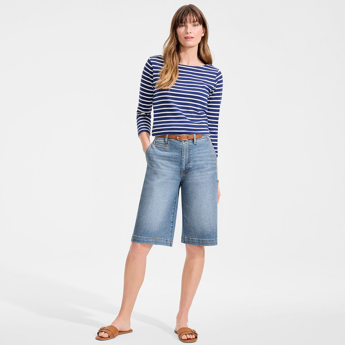 Women's Petite Recover Denim Mid Rise 12" Trouser Shorts