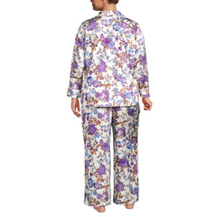 Women's Plus Size Satin 2 Piece Pajama Set - Long Sleeve Top and Wide Leg Pants