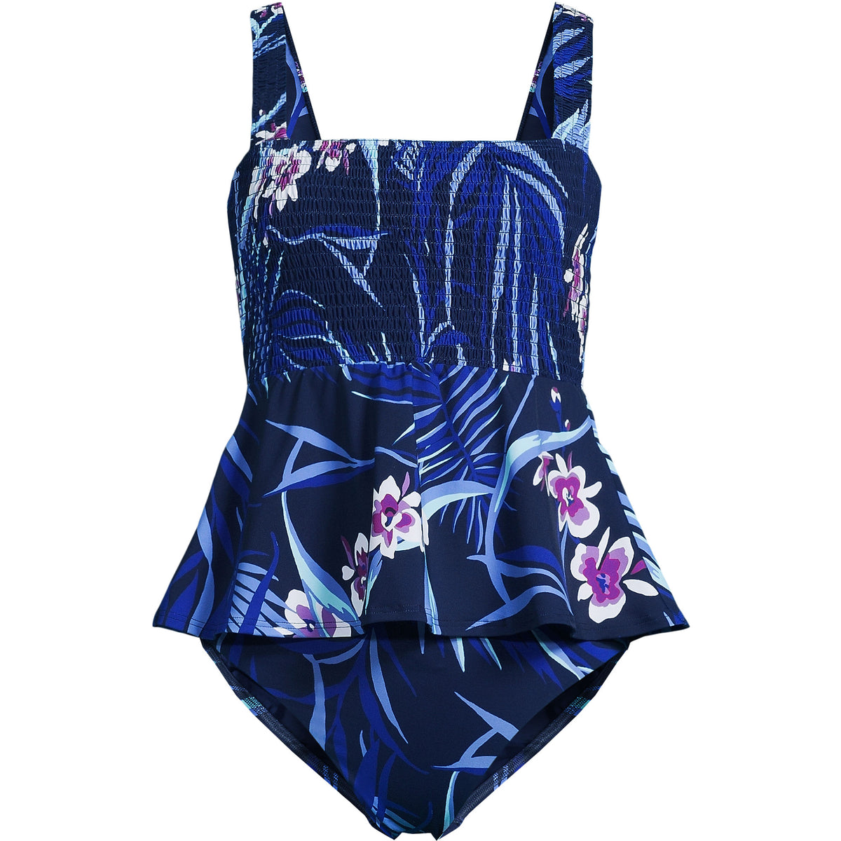 Women's Smocked Tankini Top and High Waisted Bottoms Swimsuit Set