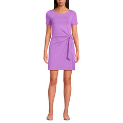 Women's Petite Short Sleeve Cotton Modal Wrap Above the Knee Dress