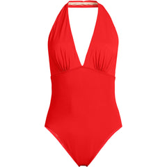 Women's Plus Size SlenderSuit Halter Ruched Plunge High Leg One Piece Swimsuit