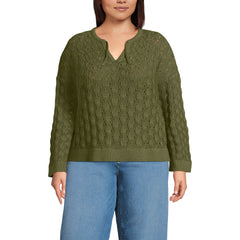 Women's Plus Size Drifter Tie Notch Neck Sweater