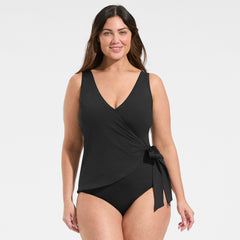Women's Plus Size Side Tie Wrap One Piece Swimsuit