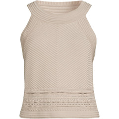 Women's Tall Gassed Cotton Pointelle Halter Top Sweater Set Top