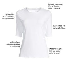 Women's Plus Size SunShade UPF 50 Elbow Sleeve Rash Guard Swim Tee