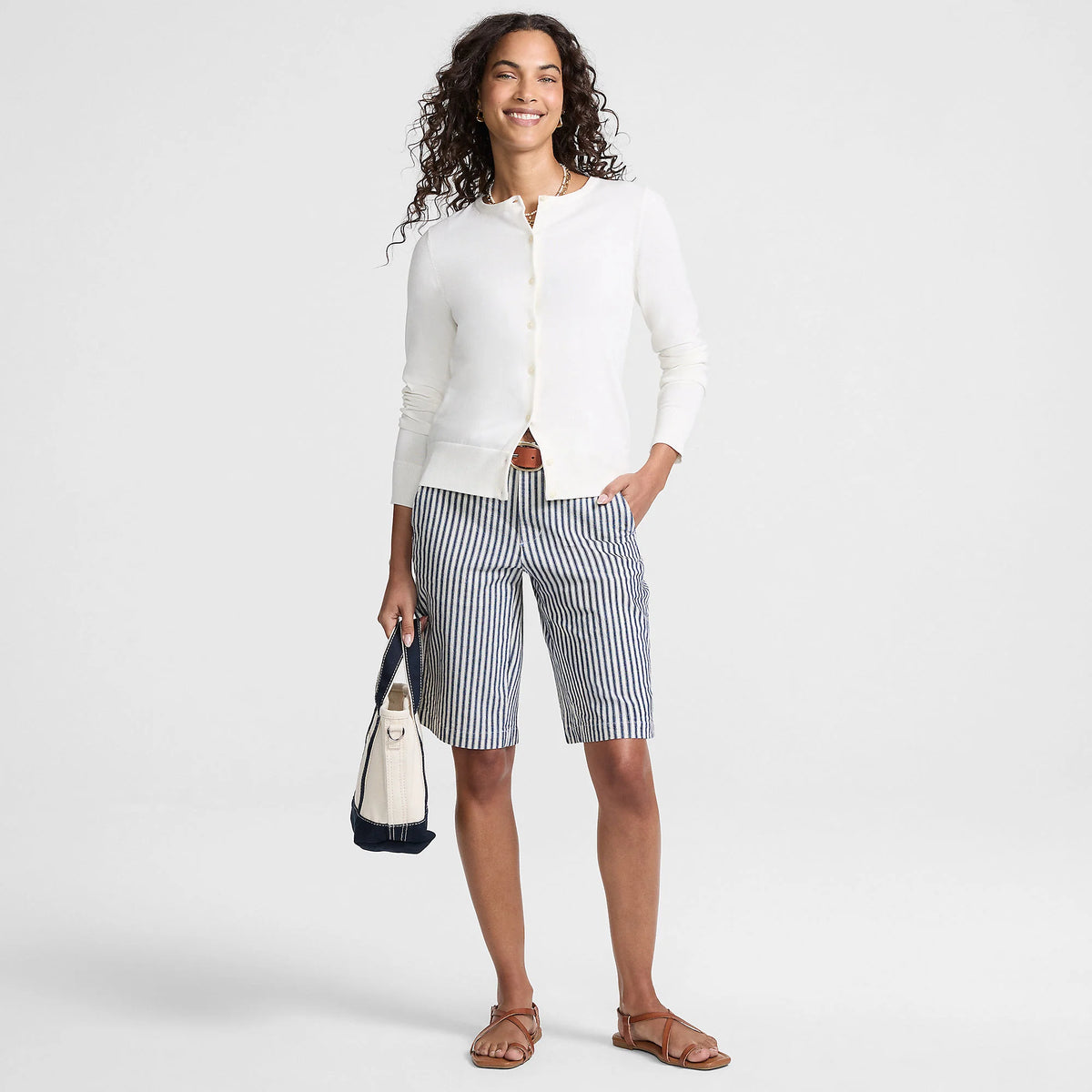 Women's Elastic Back Classic 12" Chino Oxford Stripe Shorts