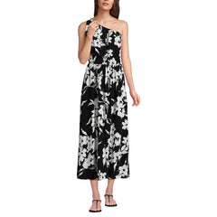 Women's One Shoulder Crepe Midi Dress
