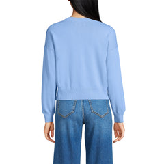 Women's Modern Length Fine Gauge Crew Neck Cardigan Sweater
