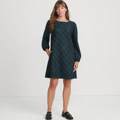 Women's Brushed Flannel Scoop Neck Long Sleeve Above Knee Dress