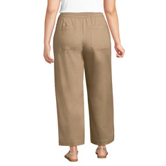 Women's Plus Size Herringbone Chino High Rise Relaxed Straight Drawstring Ankle Pants