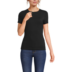 Womens Short Sleeve Tugless Double Layer Crew Neck Knit Top