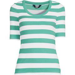 Women's Petite Drapey Rib Fitted Elbow Sleeve Scoop Neck Tee
