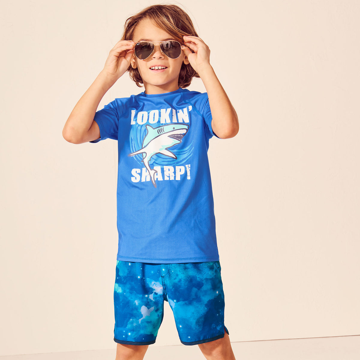 Boys Sunshade UPF 50 Chlorine Resistant Short Sleeve Crew Neck Rash Guard