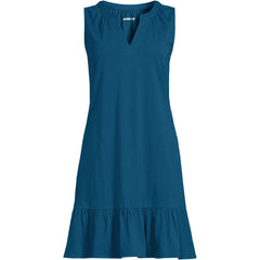 Women's Petite Sleeveless Cotton Jersey Notch Neck Flounce Dress