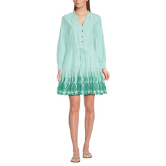 Women's Tall Long Sleeve Eyelet Mini Popover Dress