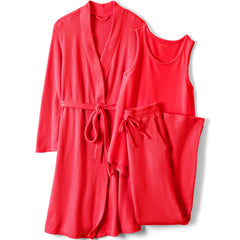 Women's Tall Brushed Cozy Waffle Jersey 3 Piece Pajama Set - Tank Top Pant and Robe