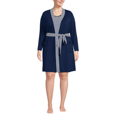 Women's Plus Size Cooling 3 Piece Pajama Set - Robe Tank and Shorts