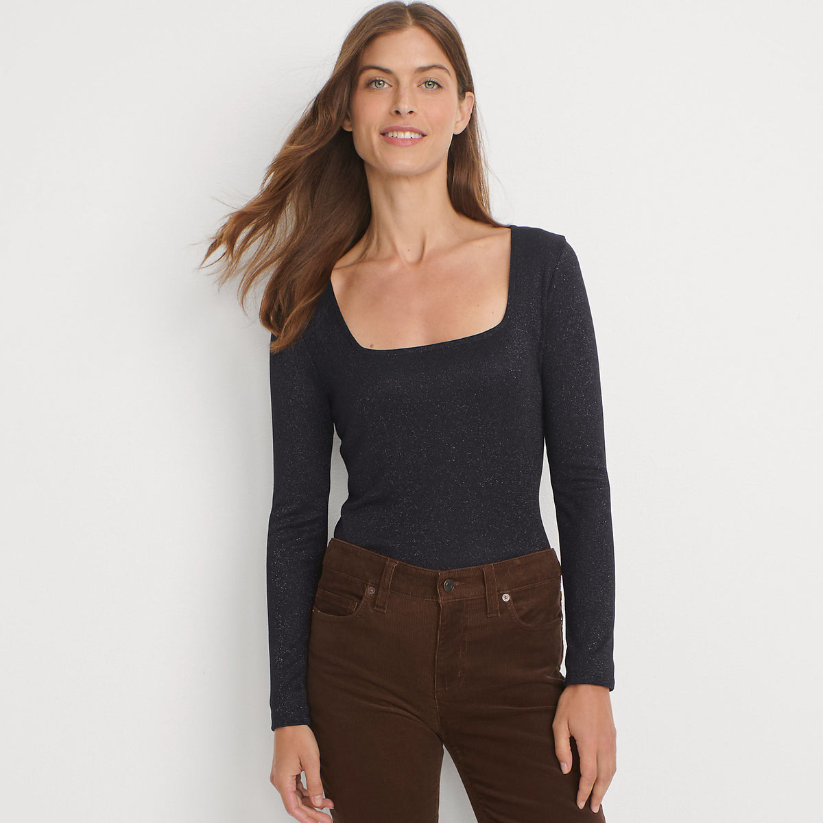 Women's Long Sleeve Rib Square Neck Tee
