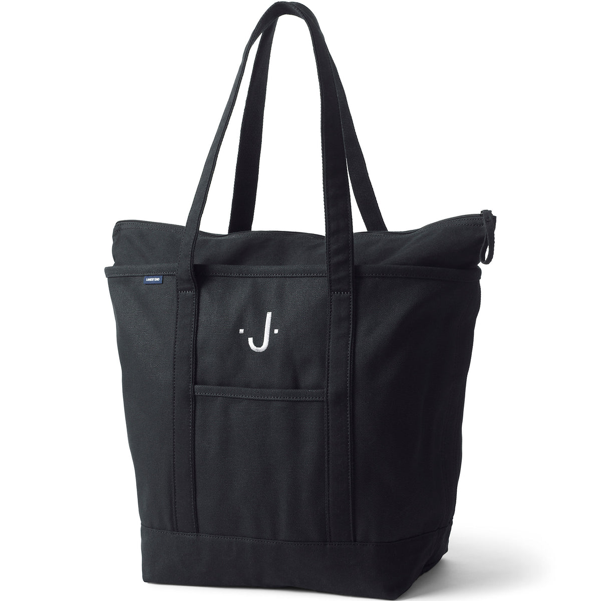 Large Solid Color 5 Pocket Zip Top Long Handle Canvas Tote Bag