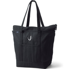 Large Solid Color 5 Pocket Zip Top Long Handle Canvas Tote Bag