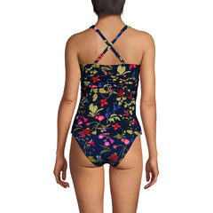 Women's Petite V-Neck Plunge X Back Tankini Top
