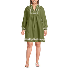 Women's Plus Size Embroidered Above the Knee Tie Neck Dress